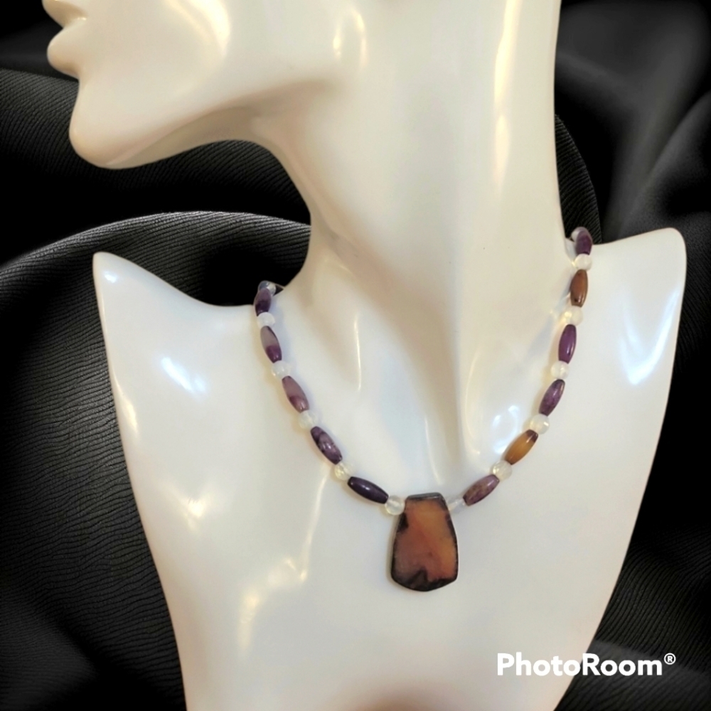 HANDMADE Crazy Lace Agate Opalite Beaded Princess Necklace